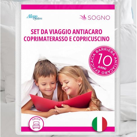 Set Anti-acariens de Voyage Rêve, protège-Matelas et Housse de Coussin, Polyester, 90x200x20CM e 50x80cm (1/5)