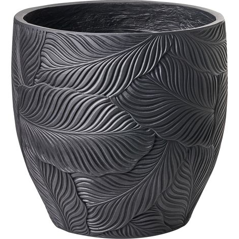 Maceta para exterior e interior de fibra de arcilla motivo hojas 42 x 42 x 42 cm pintada negro Baiyun (1/5)