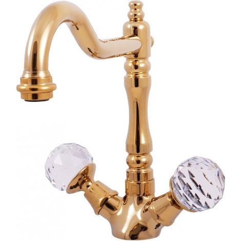 Mélangeur lavabo haut rétro BRILLANCE en laiton doré et poignée en cristal (1/5)