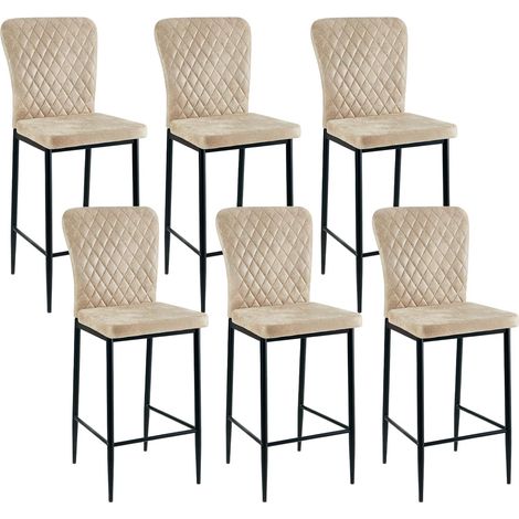 AINPECCA Bar Stools Set 6 Suede Beige Breakfast Bar Chairs High Counter Kitchen Island Black Metal Legs Footrest Base Dining Room Home Modern(Suede Beige,6)