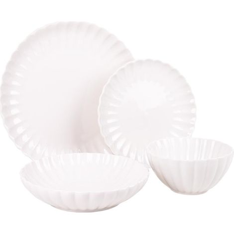 VAJILLA DE PORCELANA EN RELIEVE COLOR BLANCO ESMALTADO 16 PIEZAS