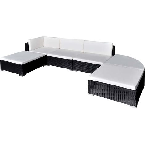 Set Mobili da Giardino 6 pz con Cuscini in Polyrattan Nero vidaXL (1/5)