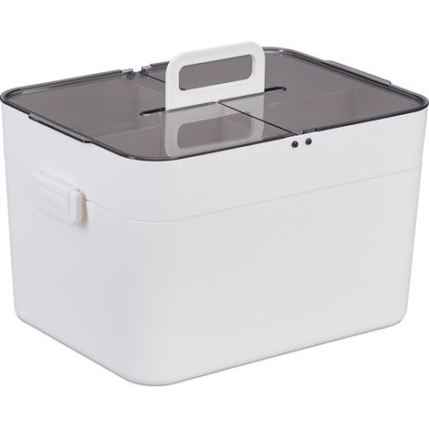 Cassetta di pronto soccorso a due livelli contenitore 22 x 28,5 x 21,5 cm scomparti pratici in plastica bianca 130017363