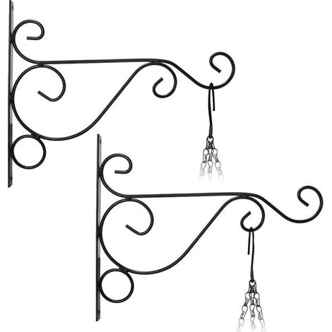 2Pcs Suspension Mural Crochet Plante(26cm21cm) Suspendre Support de Pot de Fleur Carillons Lanterne Panier de Jardin en Métal pour Décoration de Jardin(Noir) (1/5)