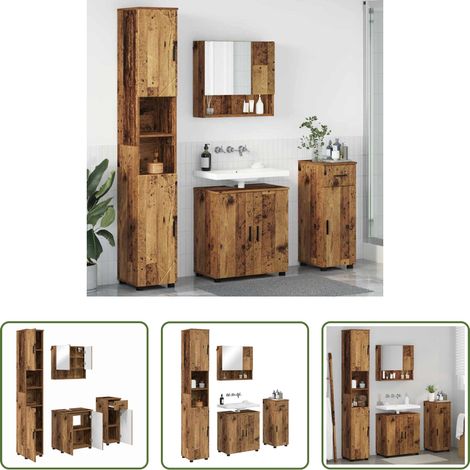 vidaXL Holzwerkstoff -  Badezimmermöbel-Set 4 pcs Altholz Holzwerkstoff & Metall (1/5)