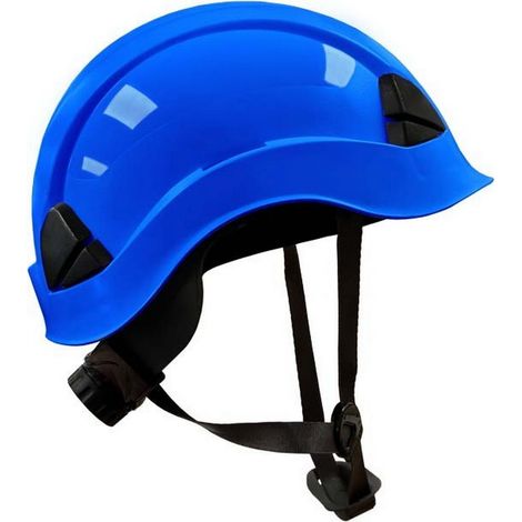 Casco azul con barboquejo
