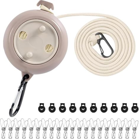 Corde à Linge Rétractable, résistante aux intempéries et peu encombrante, Corde à Linge Antidérapante Portable, 10 Boucles de Retenue et 20 Pinces à Linge, pour Le Camping, Le Camping-Car (1/5)