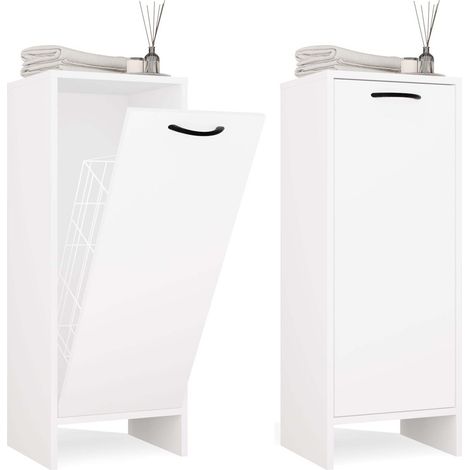 Mobiletto da bagno Nina 1K con ripiano bianco e 1 cesto portabiancheria, colonna per il bagno (1/5)