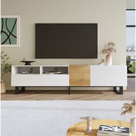 Mobile TV 180x38x50 cm bianco e effetto legno in MDF con 2 cassetti e 2 ante (1/5)