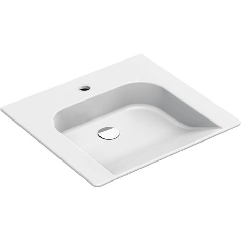 Lavabo COMMUNITY en céramique 60x55cm, sans trop-plein, blanc ExtraGlaze (1/3)