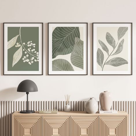 Lot de 3 Affiches / Posters Triptyque - Feuilles - 3 Affiches - 70x100 cm (Cadres non fournis) - Photo pleine page (1/5)