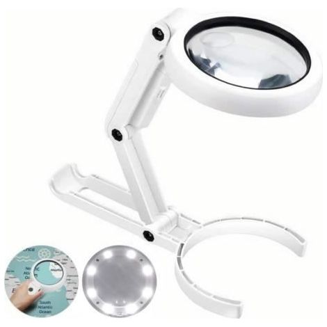 Loupe éclairante 5X 11X avec support pliable et 8 LED ajustable en hauteur (1/4)