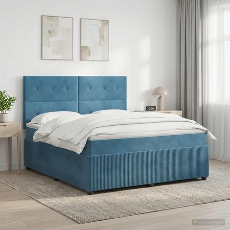 vidaXL Lit boxspring avec matelas Bleu 160 x 200 cm Velours (1/5)