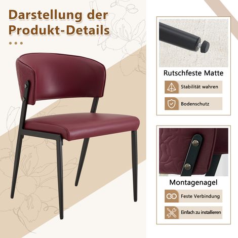 Chaise de Salle à Manger Lot de 2, Moderne Rembourrée avec Piètement en Métal, Dossier Ergonomique, Fauteuil en Cuir Synthétique pour Cuisine Séjour - Chaises Seules (1/5)