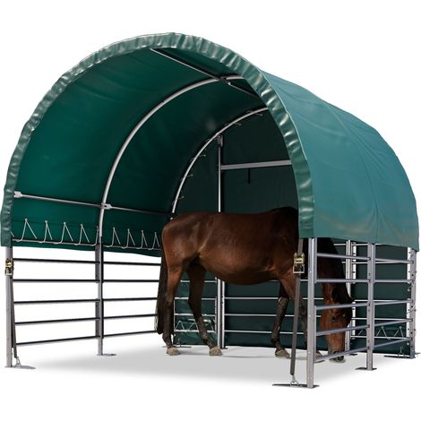 TOOLPORT Box Cavalli 3x3 m telo in PVC 2300 Newton tenda da pascolo - fissaggio per terreno - aperto sul davanti - verde