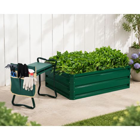 Hochbeet-Gärtner-Set (2-teilig) – Stahl-Pflanzkübel 100 x 30,5 x 80 cm & klappbare Gartenkniebank (1/5)