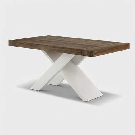 Tavolo pranzo design moderno allungabile base bianca 140/220x90 Roma - Marrone Scuro
