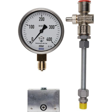 Manometer 0 bis 400 mbar W-MF mit Druckknopfhahn Ausf. A G 1/4 - 23011026052 von Weishaupt