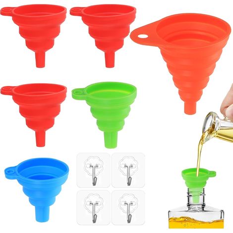 6 Entonnoir Cuisine Pliables, Entonnoir Pliables en Silicone, Entonnoirs de Cuisine Flexible, Funnels, Entonnoir de Rechange pour bière, huile et liquides (S/M/L/XL), avec 4 crochets (1/5)