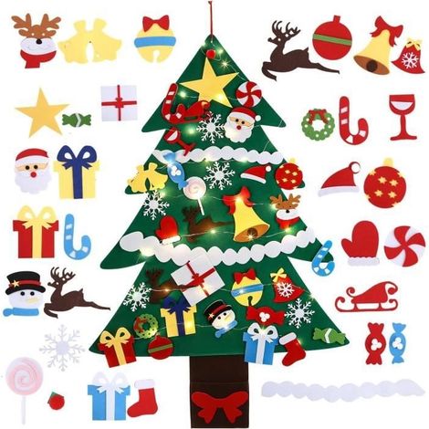 Montessori-Weihnachtsbaum, Filz-Weihnachtsbaum zum Dekorieren, 110 cm Montessori-Filz-Weihnachtsbaum, dekorativer Weihnachtsbaum mit Lichterkette (1/4)