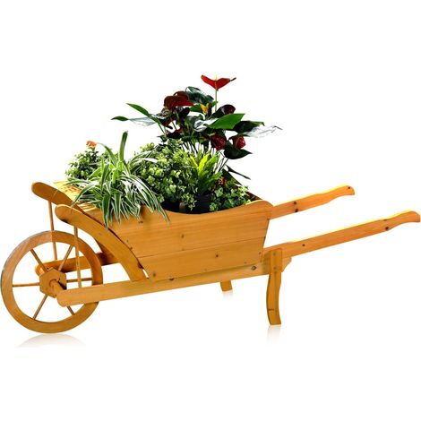 piantare giardino carriola legno piantare attraverso il vaso di fiori carrello (1/5)