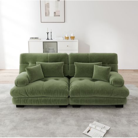 Sofá rinconera 220x77x81 cm de chenilla verde, 2 cojines, para salón, ahorro de espacio – MEUBLIV (1/5)
