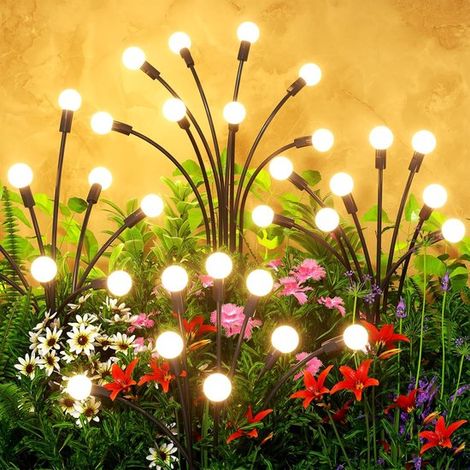 Lot de 4 lampes solaires de jardin à 8 LED (effet luciole) - Lanterne de jardin - Éclairage solaire pour fleurs et massifs - 4 modes d'éclairage - Piquet de jardin inclus - Mobile - Idéal pour jardin, (1/5)
