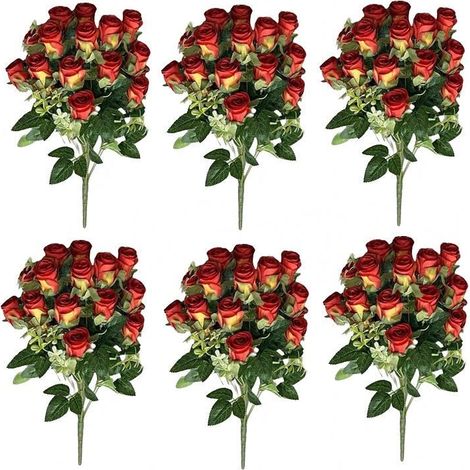 Pack of 6 x 52cm Artificial Red Rose Bunch - Premium Quality (1/2)