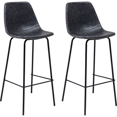 Happy Garden – Lot de 2 tabourets de bar vintage gris foncé – Hauteur d'assise 75cm – Structure métal robuste – Assise en polyuréthane