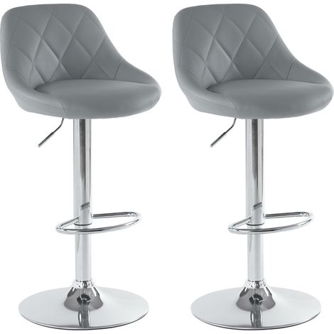 2er-Set Barhocker, Barhocker aus PU-Leder, höhenverstellbarer Drehhocker mit bequemer Rückenlehne für Zuhause, Büro, Küche oder Bar, Grau