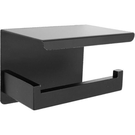 Porte-papier toilette noir sans perçage, série avancée, avec étagère et papier toilette adhésif. (1/5)