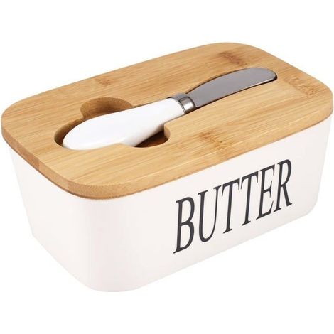 Butterdose mit Messer, Keramik-Butterdose mit doppelwandigem Silikondeckel (1/5)