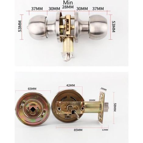 Poignée de Porte, Verrouillage Ronde en Acier Inoxydable, Serrure de Porte d'Entrée à Clé, Boutons de Porte pour Portes Intérieures (1/4)