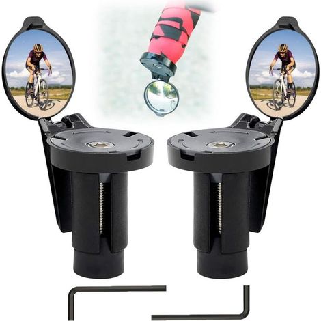 Miroirs de Vélo Ajustable à 360°, Retroviseur Trotinette Electrique Pliable, Retroviseur Embout de Guidon 16-22mm Universel pour les Vélos Électriques (1/4)