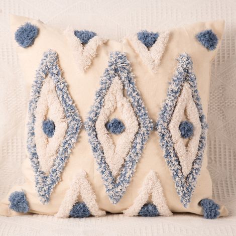 Housses de coussin Boho tissées en coton, housses de taies d'oreiller carrées décoratives tuftées avec glands pour canapé-lit, canapé de salon, ferme, 18 x 18 pouces bleu (1/5)