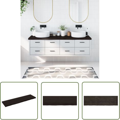 The Living Store Comptoir de salle de bain marron foncé bois massif traité - Comptoir De Salle De Bain - Comptoir En Bois - Plan De Travail Salle De Bain - Meuble Lavabo - Rangement Salle De Bain (1/5)