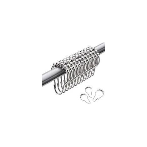 Anneaux de Douche en Acier Inoxydable,12 Pièces Crochets pour Rideau de Douche Crochets en S Petit pour Tringle de Douche de Salle de Bain (Argent) (1/5)