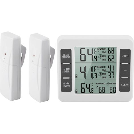 AMIR Refrigerator Thermometer Wireless Indoor Outdoor Thermometer Temperature Sensor with Audible Alarm Temperature Gauge for Freezer Home Kitchen (Battery) (1/4)