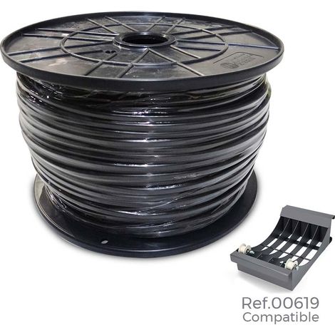 Carrete de cable de manguera acrílica 1KV, color negro. Con 3x4mm de diámetro y 100m de longitud, ideal para proyectos eléctricos. Bobina grande Ø400x200mm facilita su manejo.