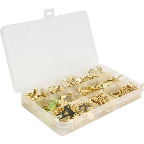 Lot de 283 crochets pour tableaux muraux argentés, style européen, avec niveau à bulle, pour cadres, horloges, miroirs, boîte assortie. (1/5)