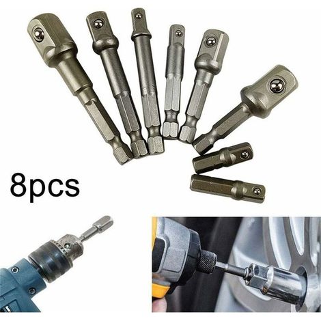 8-teiliges Steckschlüssel-Set für Bohrmaschinen/Schlagschrauber, Sechskantschaft-Stangenset für Schlagschrauber 1/4", 3/8", 1/2" (1/5)