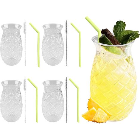 Verre Ananas - Lot de 4 - Verre - 400 ml - Relief - Cocktail - Maison (1/5)