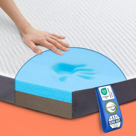 Surmatelas 80x200 Memoire de Forme 5cm H3 & H4 – Mattress Topper Mousse Gel Viscoélastique – sur Matelas Respirant & Rafraîchissant – sur-Matelas pour Adulte avec Housse Bambou Antidérapant (1/5)