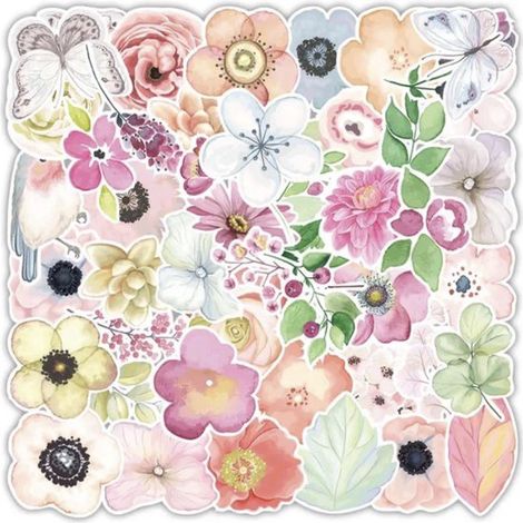 Autocollants fleurs - Lot de 50 - Stickers décoratifs - Papeterie créative (1/3)