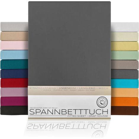 Drap-housse BEAUTEX en jersey de coton peigné de qualité supérieure (160 g/m²), dimensions et coloris au choix, 140 x 200 cm, gris foncé, pour matelas standard. (1/2)