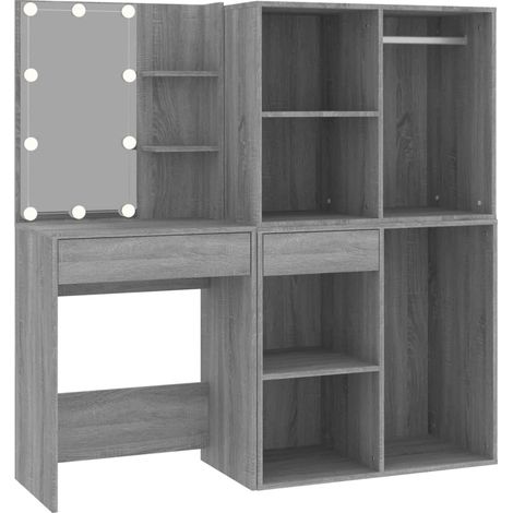 Tocador LED de diseño con armarios 60 x 40 x 140 cm madera contrachapada gris 020006323