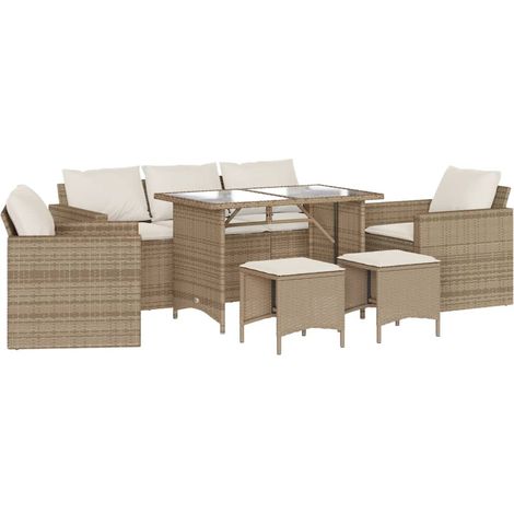 Gartenmöbel Set mit Kissen 6 Teile Beige Geflecht