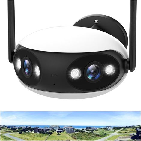 Caméra de sécurité à Domicile Caméra 4K 8MP HD panoramique 180 ° Vue Large caméra IP extérieure Double Objectif 4MP Audio vidéo Surveillance CCTV Protection de sécurité(8MP with 128GB TF) (1/5)