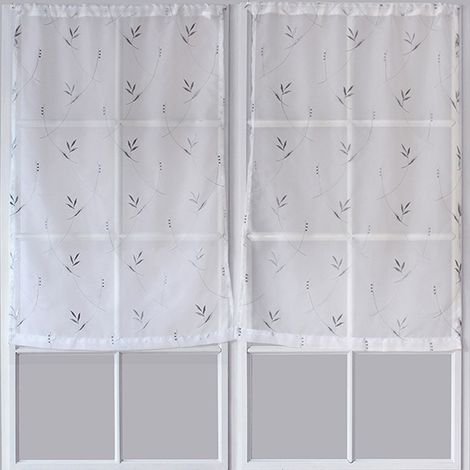 Paire de Petits voilages Motif "Floral" Gris clair 60x90 cm