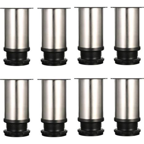 Lot de 8 Pieds de meubles, réglables Pied pieds de meubles - Chrome Métal - Hauteur réglable (Total: 80-95mm) (1/5)
